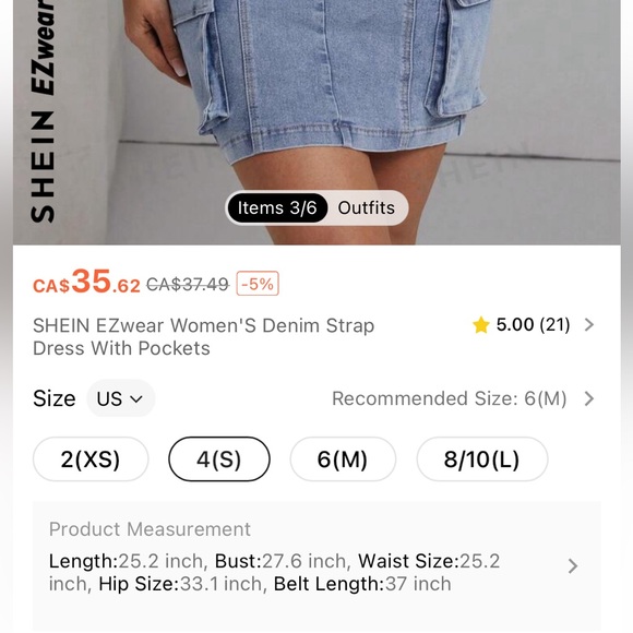 🦋 2/$40 BRAND NEW - SHEIN Blue Jean Belted Dress with Pockets - Picture 7 of 7